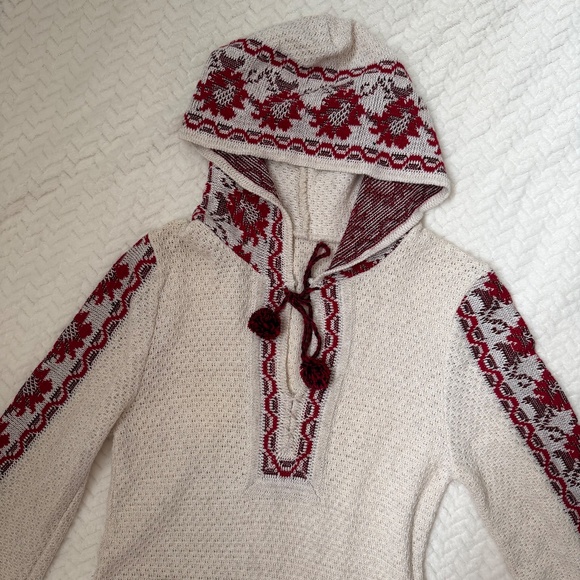 Boho Knit Hooded Tunic XS S Nordic Fair Isle Sweater Dress - Picture 2 of 7